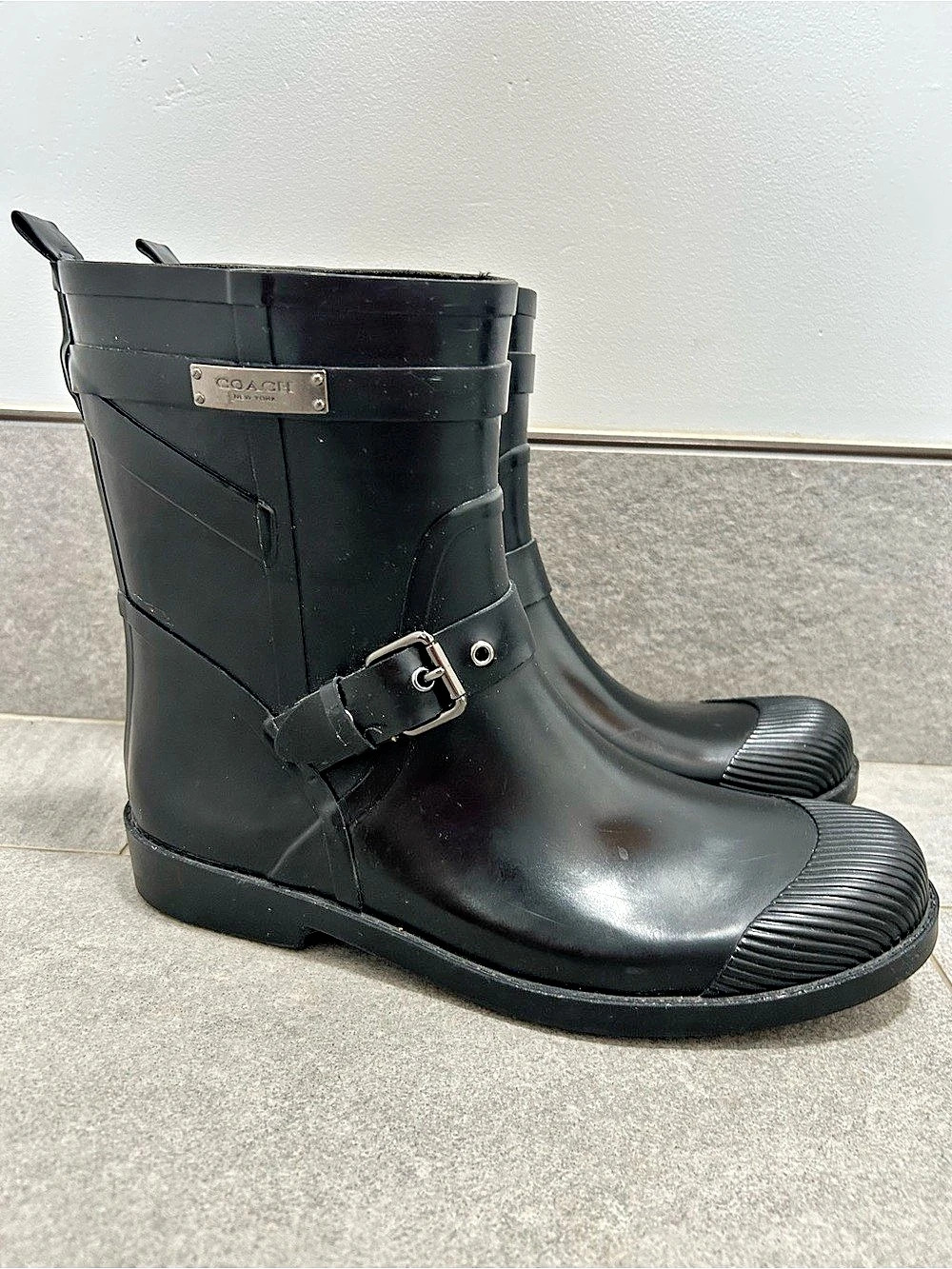 Coach black rubber rain boots size 10